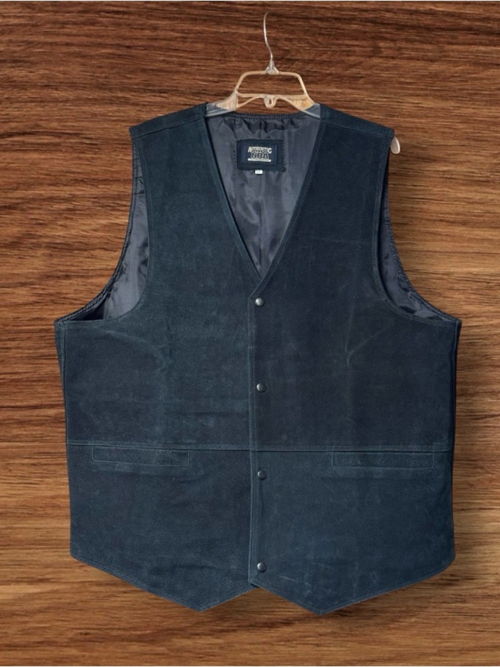 Authentic NRA Gear Suede Leather Vest Mens Large Black Western Snap Up Shooting